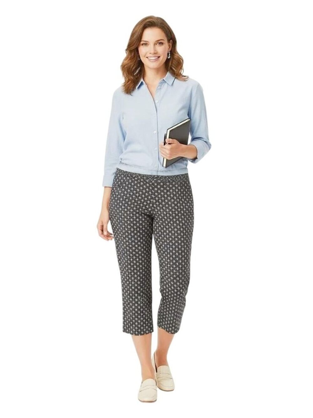 SOHO Apparel Ltd. Women's Geometric‎ Print Capri Pull-On Pants Small